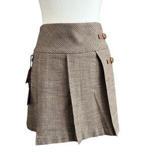 NWT CHRISTIAN LACROIX BROWN CHECK PLEATED SKATER MINI SKIRT- M